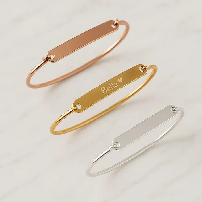 Personalized Bar Bracelet, 14K Gold Engraved Bar Bracelet