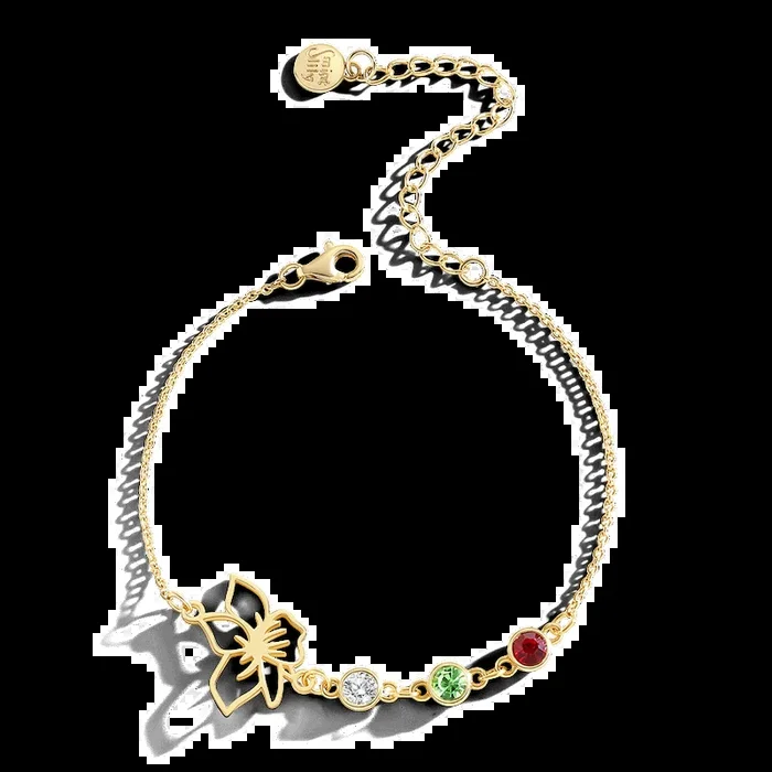 Personalized Birth Flower & Birthstones Bracelet August Poppy