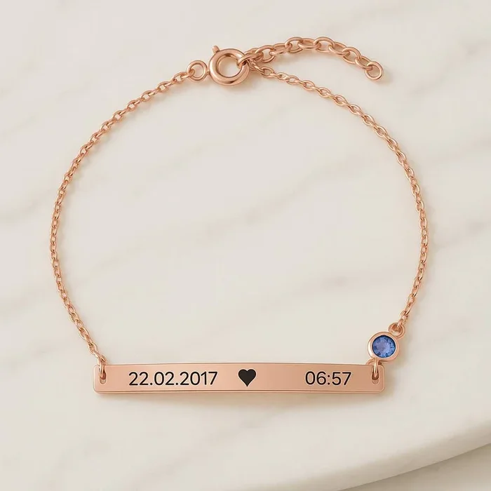 Personalized Birthstone Bar Bracelet With Name