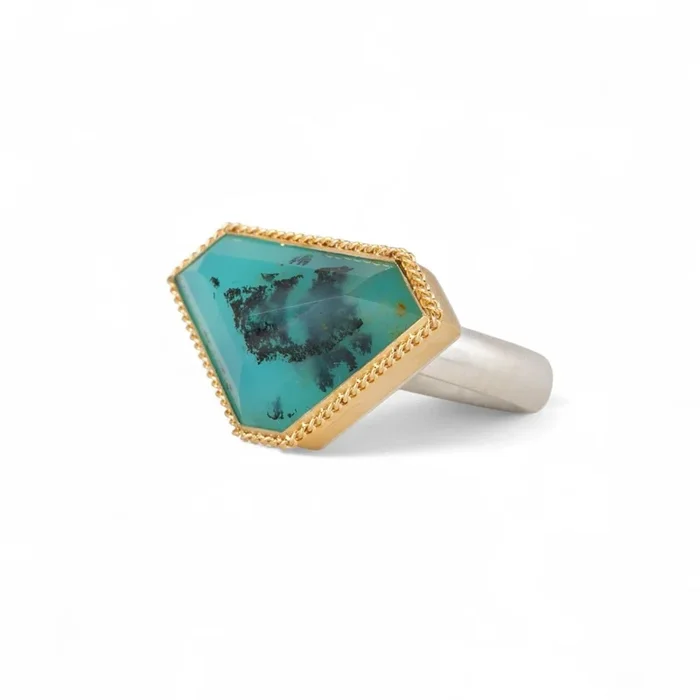 Peruvian Opal Triangular Ring in Sterling Silver and 18k Gold