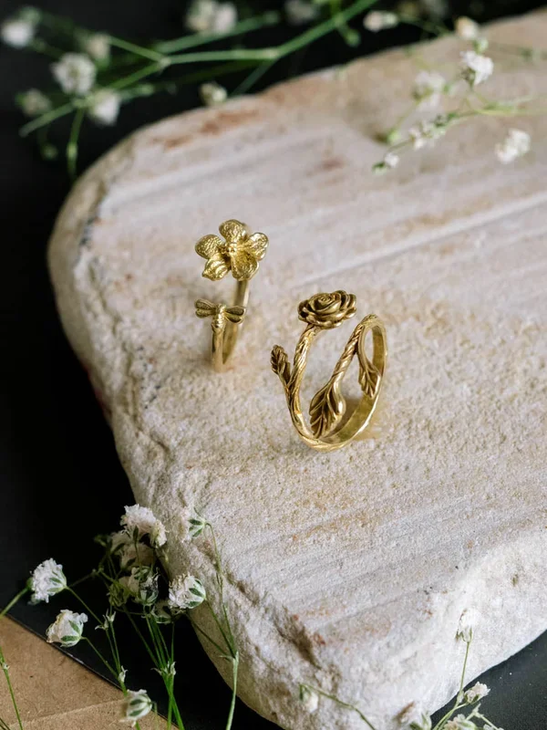 Petal Pair 2 rings Combo Brass Adjustable Ring (Anti Tarnish)