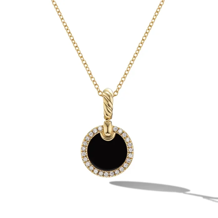 Petite DY Elements® Pendant Necklace in 18K Yellow Gold with Black Onyx and Diamonds, 17.8mm