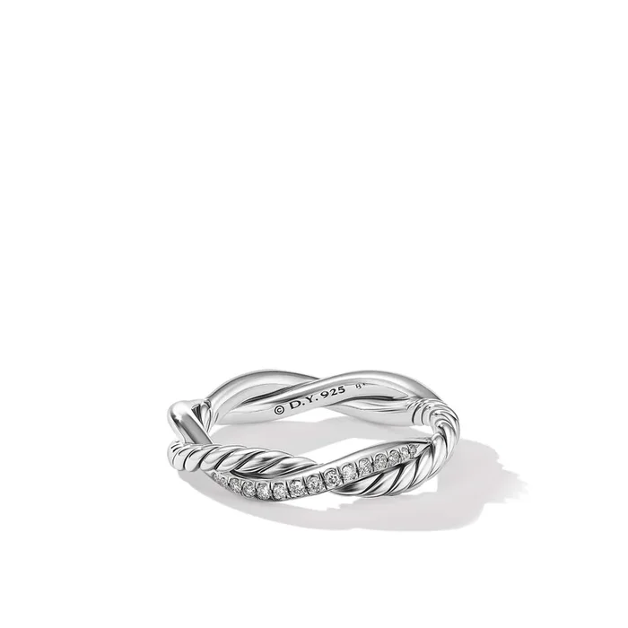 Petite Infinity Band Ring in Sterling Silver with Pave Diamonds