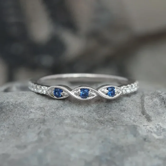 Petite Infinity Sapphire and Diamond Band in 14k White Gold
