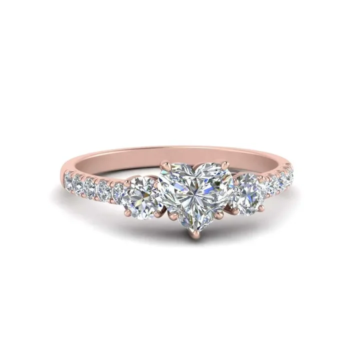 Petite Micropave Three Stone Heart Diamond Ring