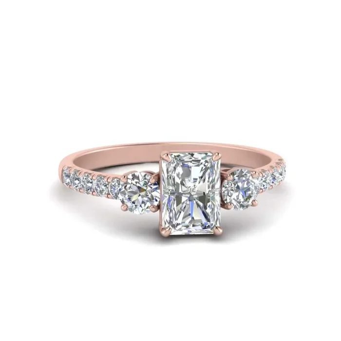 Petite Micropave Three Stone Radiant Diamond Ring