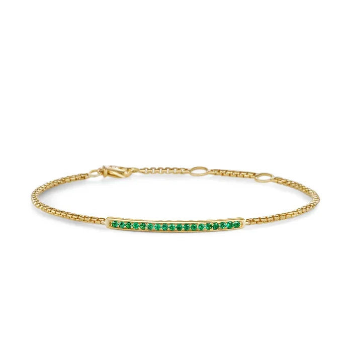 Petite Pavé Bar Bracelet in 18K Yellow Gold with Emeralds, 1.7mm