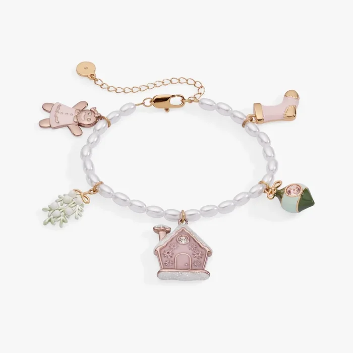Pink Christmas Beaded Charm Bracelet