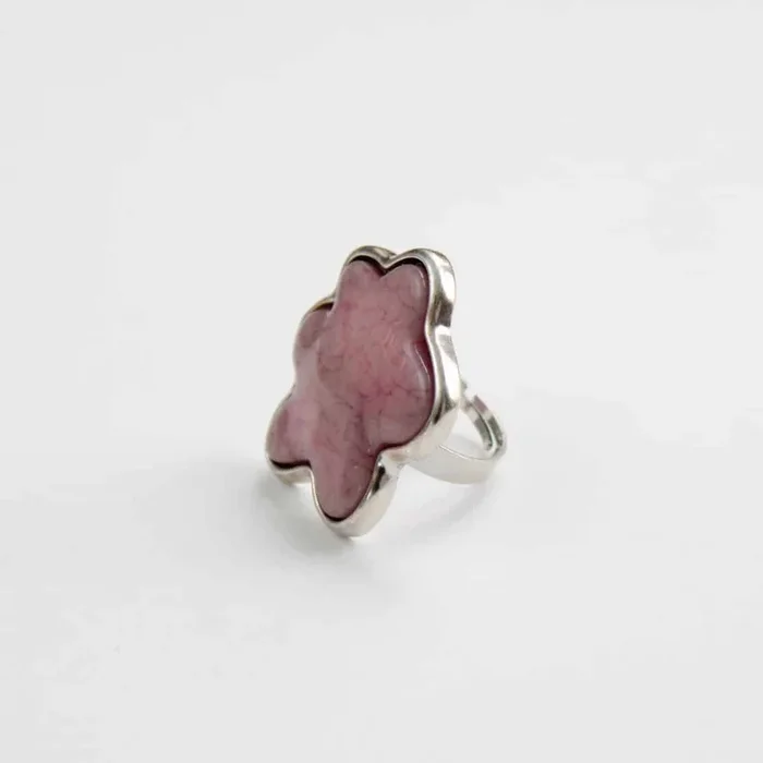 Pink Odd-Shaped Ring in Antique Silver