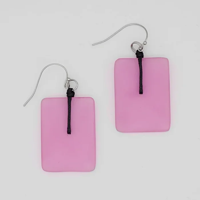 Pink Rectangle Dangle Earrings