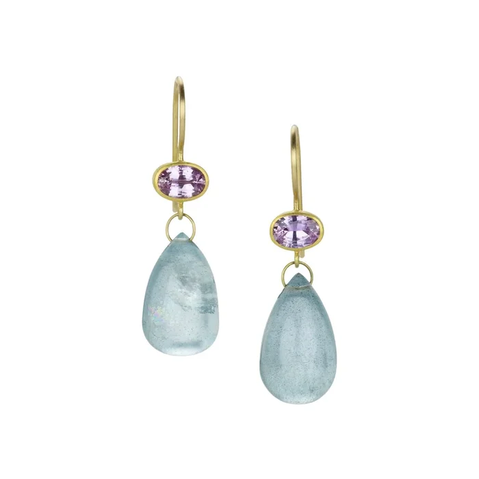 Pink Sapphire and Aquamarine Apple & Eve Earrings