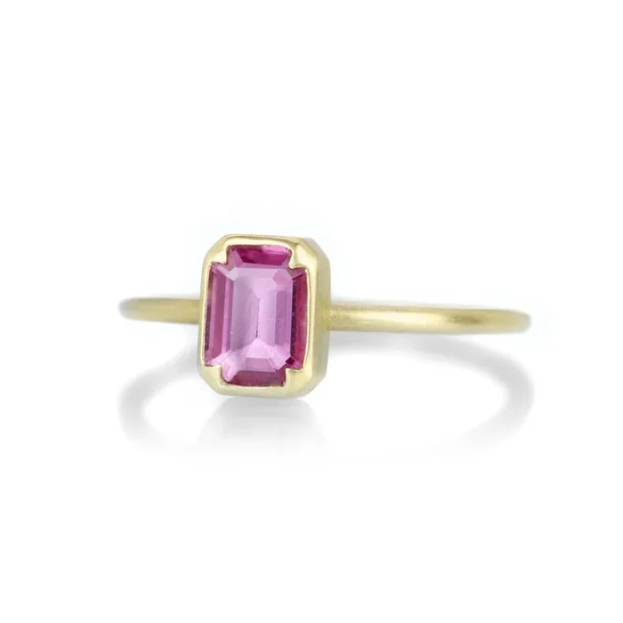 Pink Sapphire Emerald Cut Ring