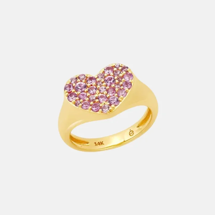 Pink Sapphire Smushed Heart Pinky Ring