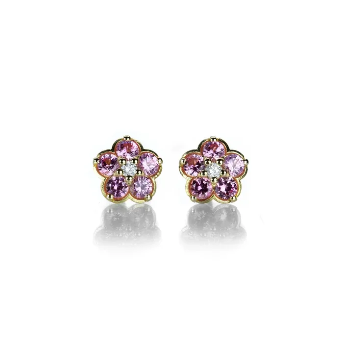 Pink Sapphire Wild Child Studs with Diamond Center