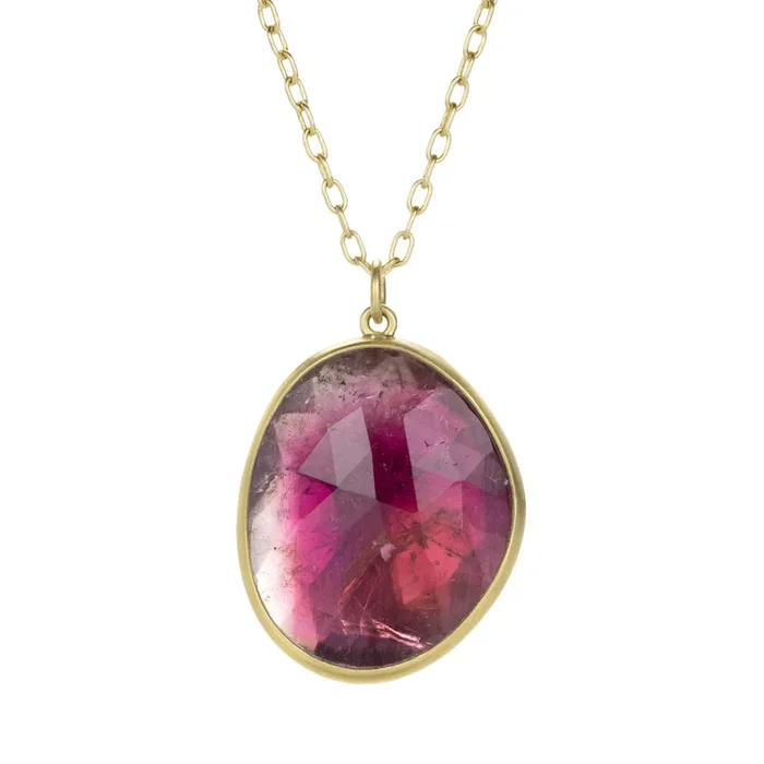 Pink Tourmaline Pebble Pendant Necklace