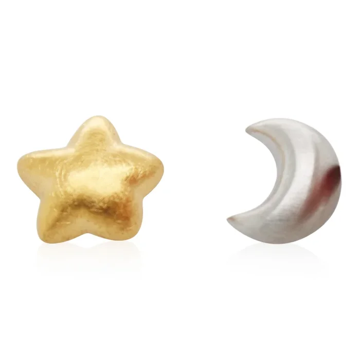 Platinum and Yellow Gold Moon & Star Studs