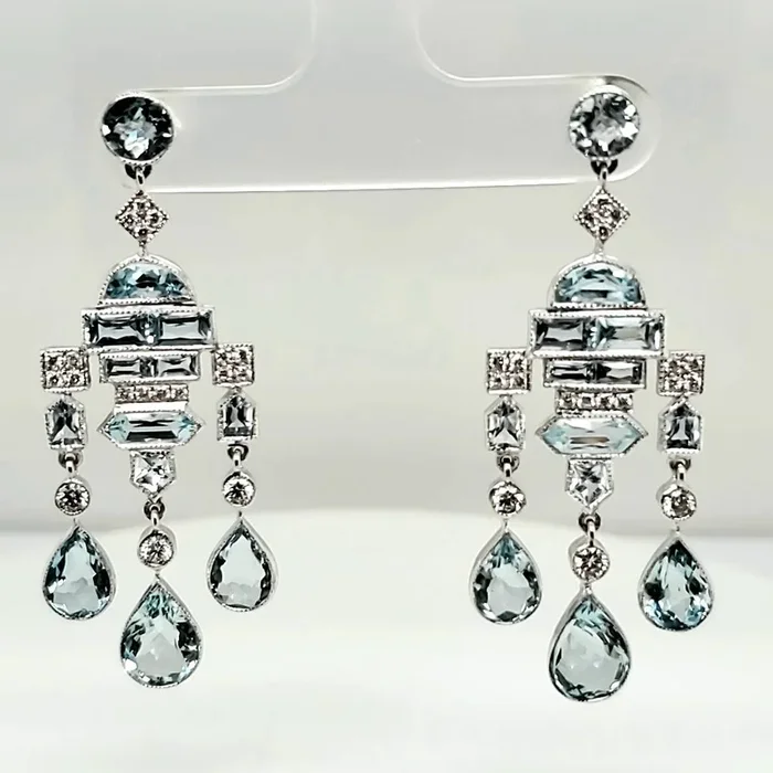 Platinum Aquamarine and Diamond Earrings