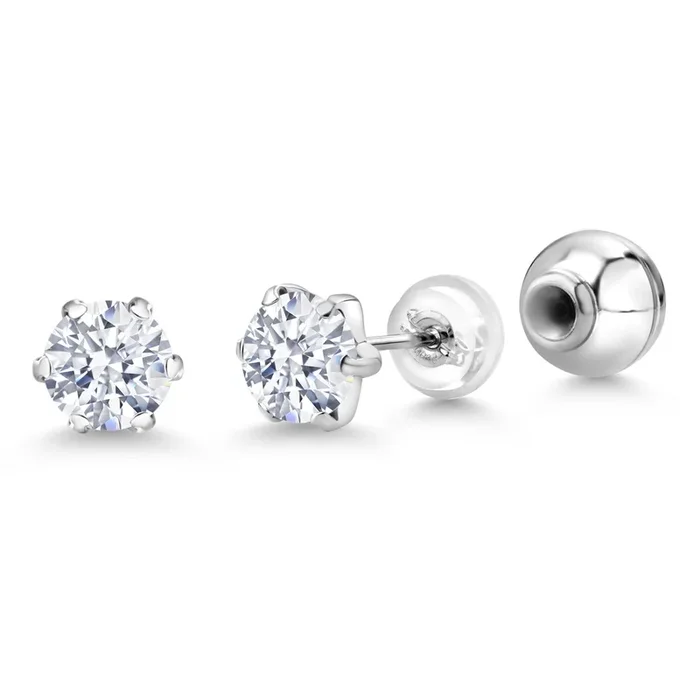 Platinum Stud Earrings For Women Men Set with 6mm Round White Zirconia
