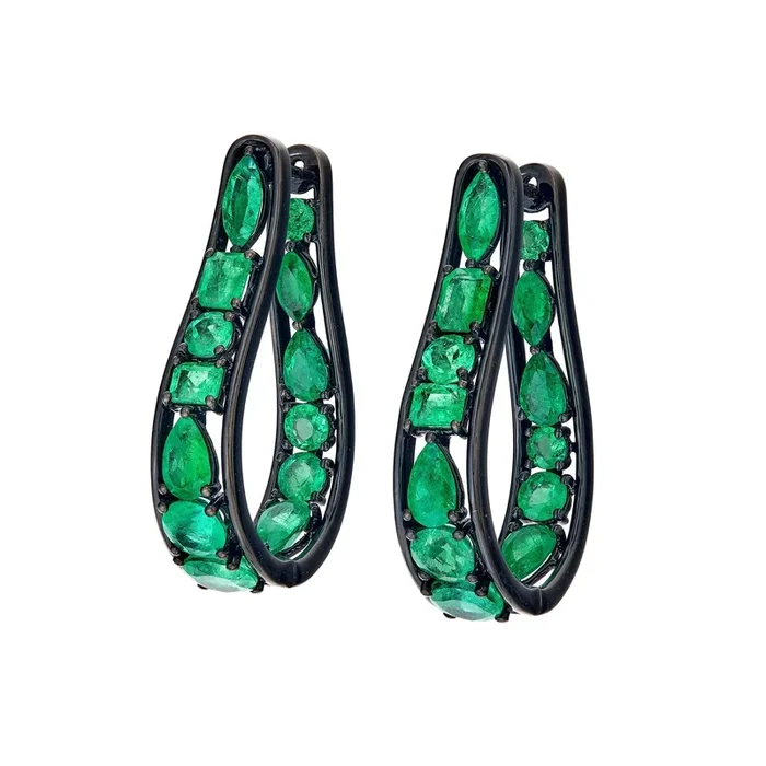 Poplar Hoop Emerald Earrings