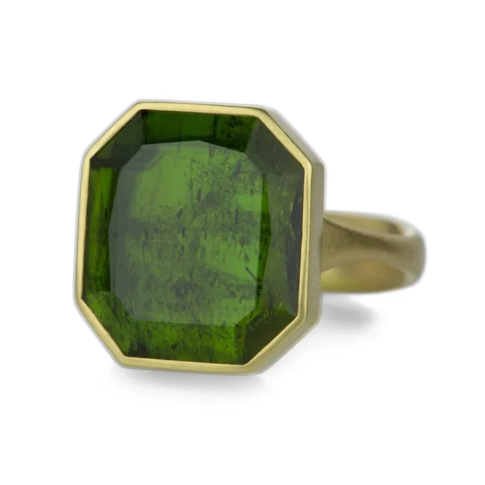 Portrait Cut Deep Green Tourmaline Ring