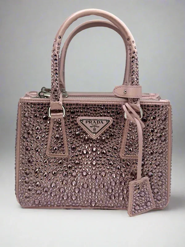 Prada Galleria Mini Crystal Alabaster Pink Satin Handbag