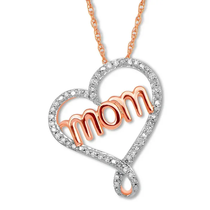 Pre-Owned Kay 1/10ct tw Diamond Heart “Mom” Necklace in 10k Rose Gold
