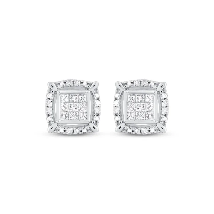 Pre-Owned Kay 10k White Gold 1/5ct Round Diamond Princess Studs
