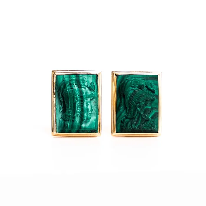 Pre-Owned Malachite Intaglio Cufflinks