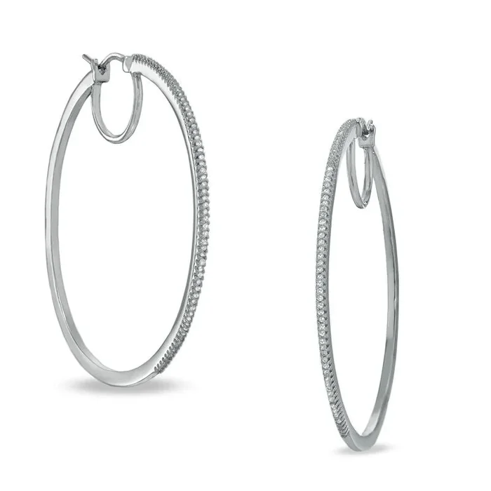 Pre-Owned Zales Classic Hoops with Diamond Accent in Sterling Silver
