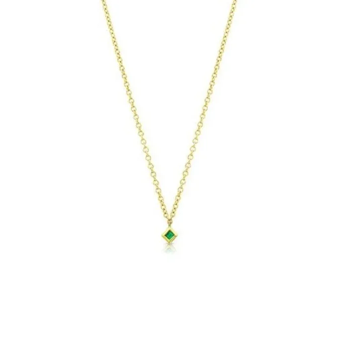 Princess Cut Emerald Yellow Gold Pendant