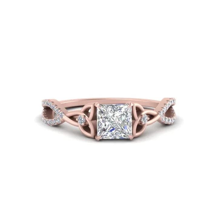 Princess Cut Entwined Celtic Love Knot Engagement Ring