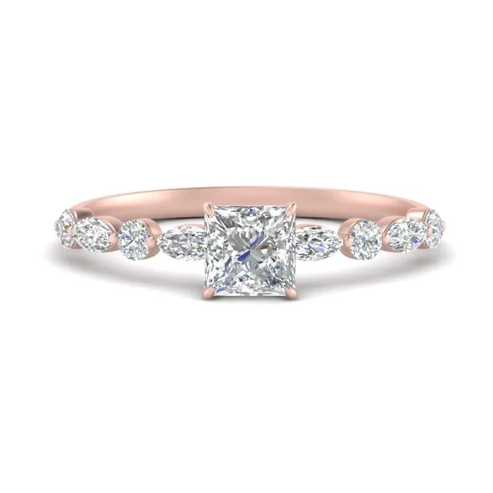 Princess Cut Floating Marquise Accent Diamond Ring