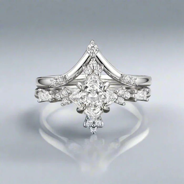 Princess Cut Lab-Grown Diamond Ring Set- 14K White Gold (IGI Certified)