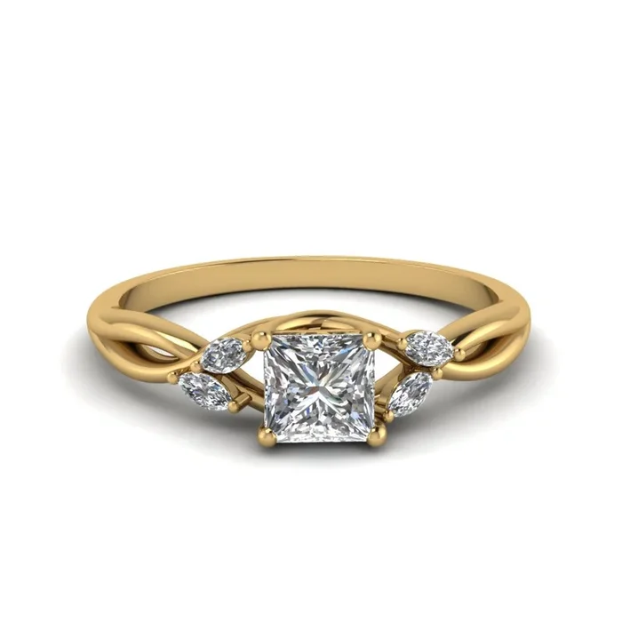 Princess Cut Marquise Leaf Engagement Ring