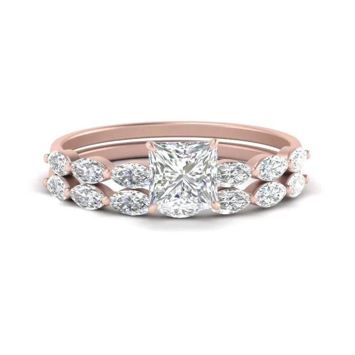 Princess Cut Modern Single Prong Wedding Set