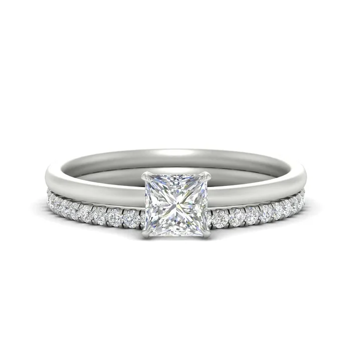 Princess Cut Solitaire Ring With Eternity Wedding Band