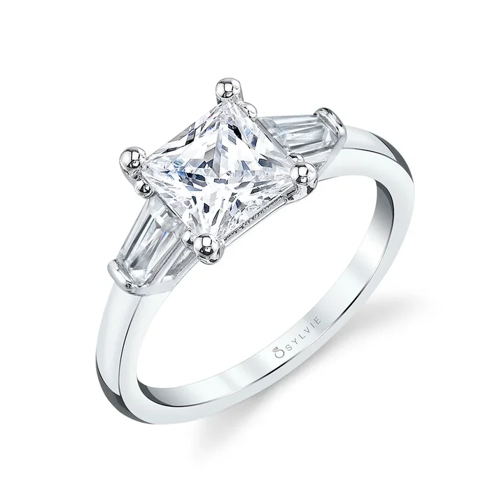 Princess Cut Three Stone Engagement Ring with Baguettes – Nicolette