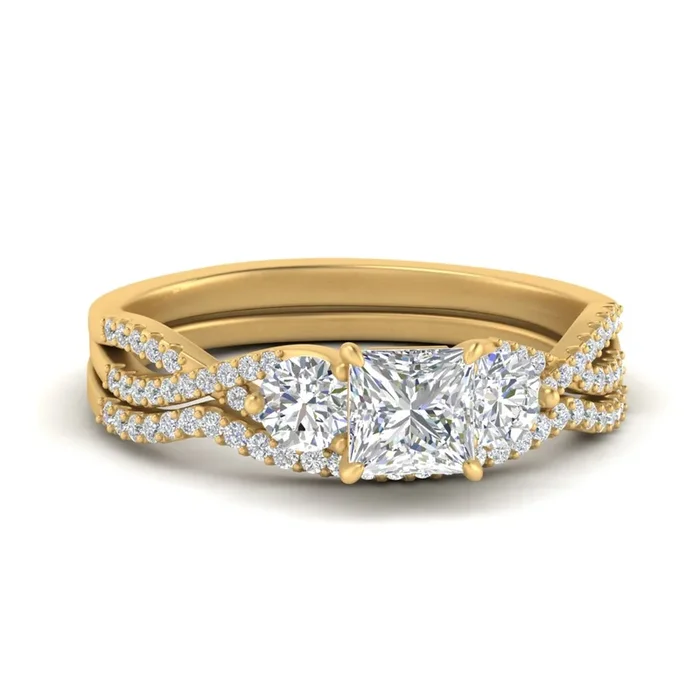Princess Cut Twisted Floral Prong Wedding Set