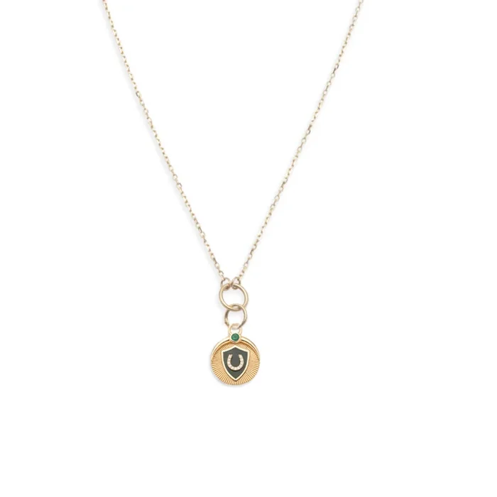 Protection Fine Belcher Necklace : In Yellow Gold, Ceramic and Emerald