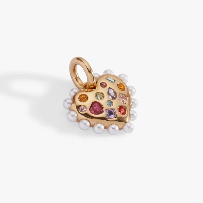 Puffy Heart Gemstone And Pearl Charm