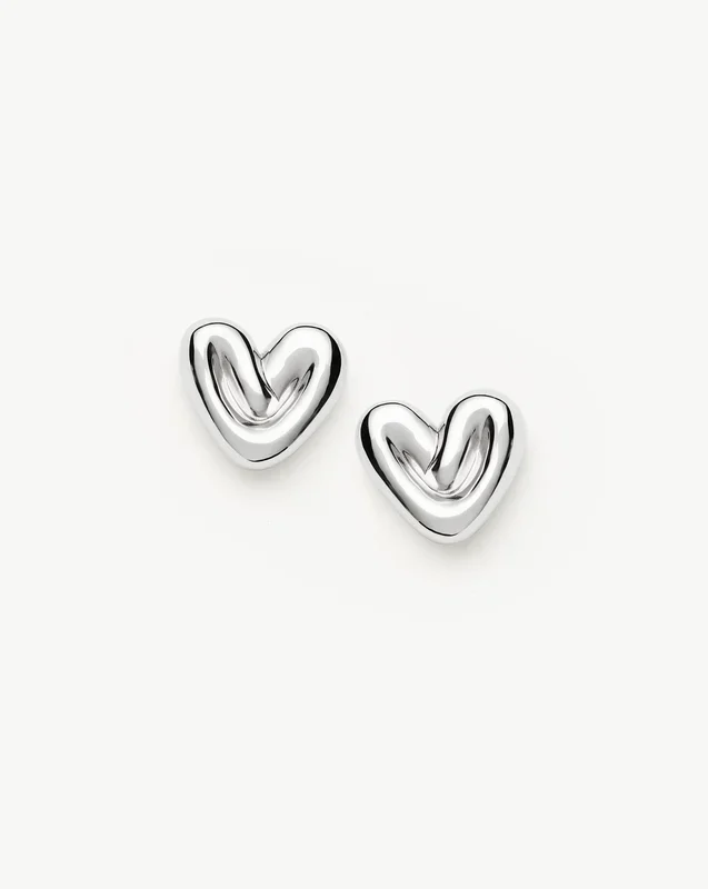 Puffy Heart Stud Earrings | Silver Plated