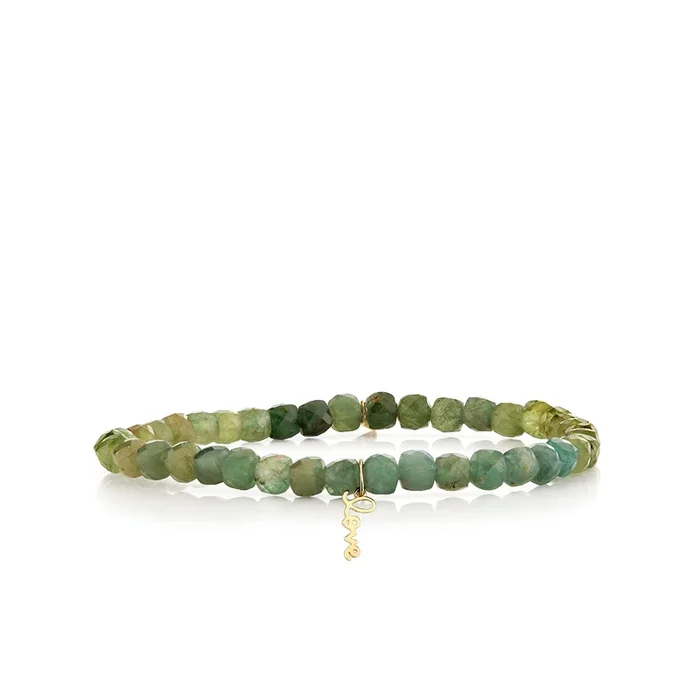 Pure Gold Tiny Love Script on Green Apatite