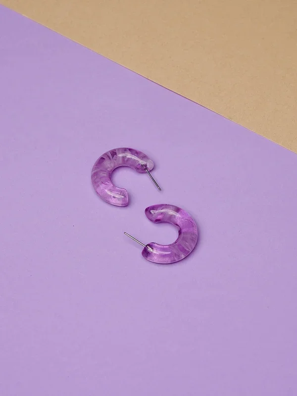Purple Resin Hoop Earring