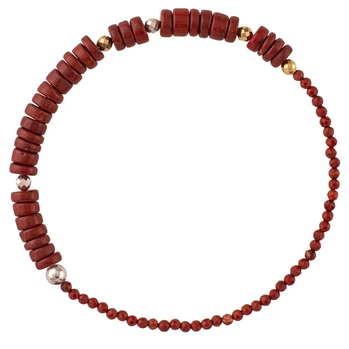 Pyrite’s Booty Bracelet in Red Jasper Heishi & 2mm Red Jasper
