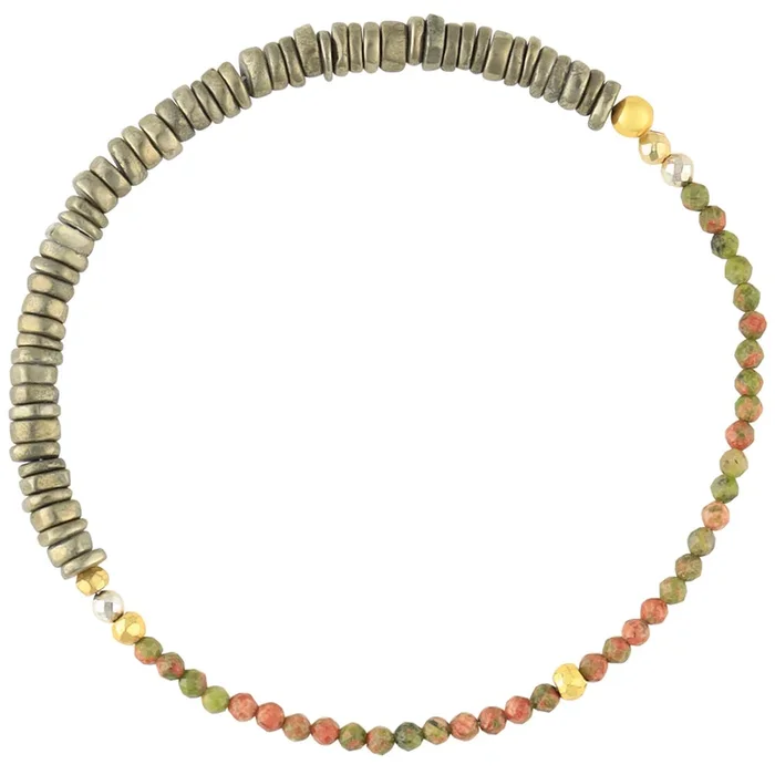 Pyrite’s Booty Bracelet in Unakite & Pyrite Heishi