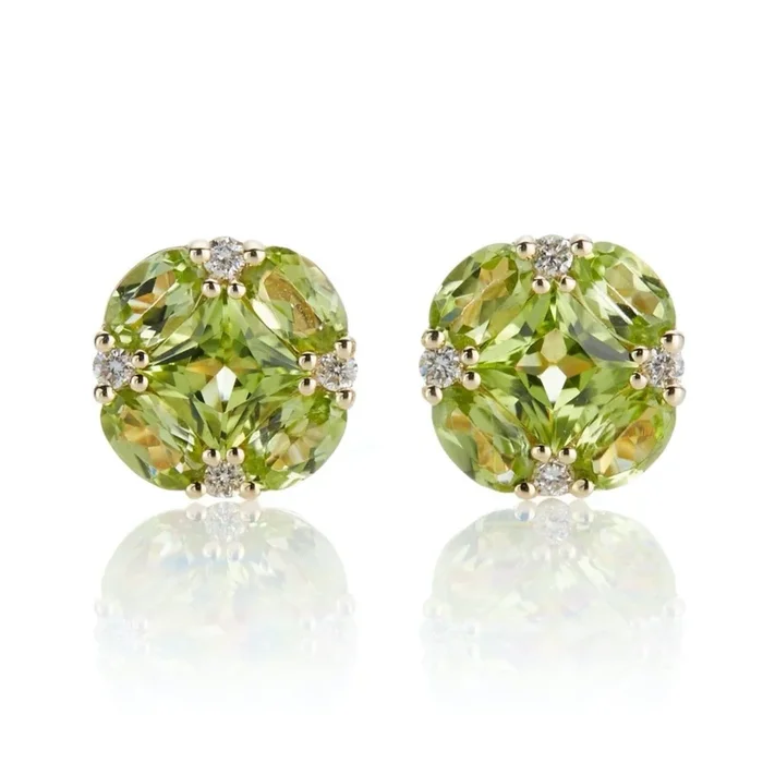 Quadrille Stud Earrings in Peridot & Diamonds