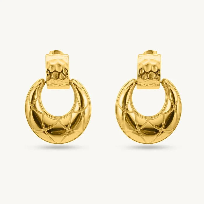 Quilted Dome Gold Dangle Earrings