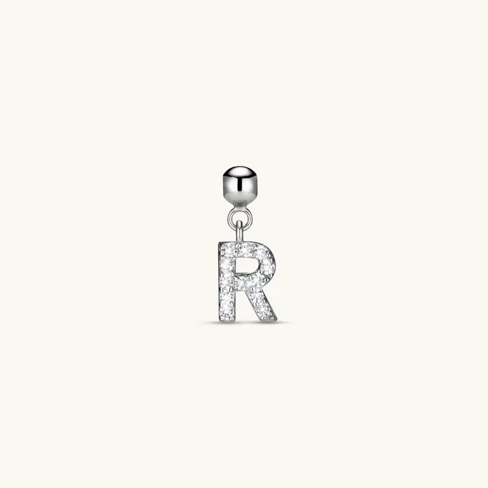 R Diamond Initial Charm Silver