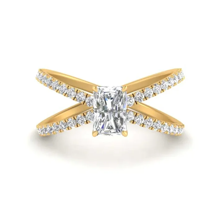 Radiant Cut Cross Band Diamond Engagement Ring