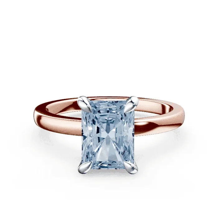 Radiant Cut Low Profile Blue Diamond Ring